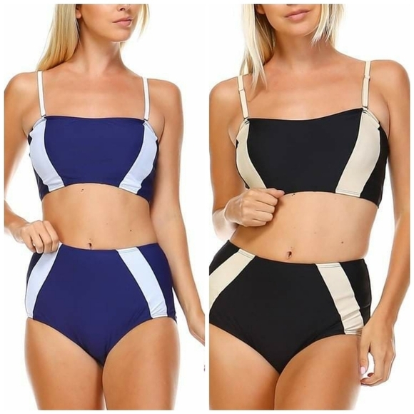 Envya Two Piece Colorblock Bikini Set Black/Tan - Picture 9 of 14